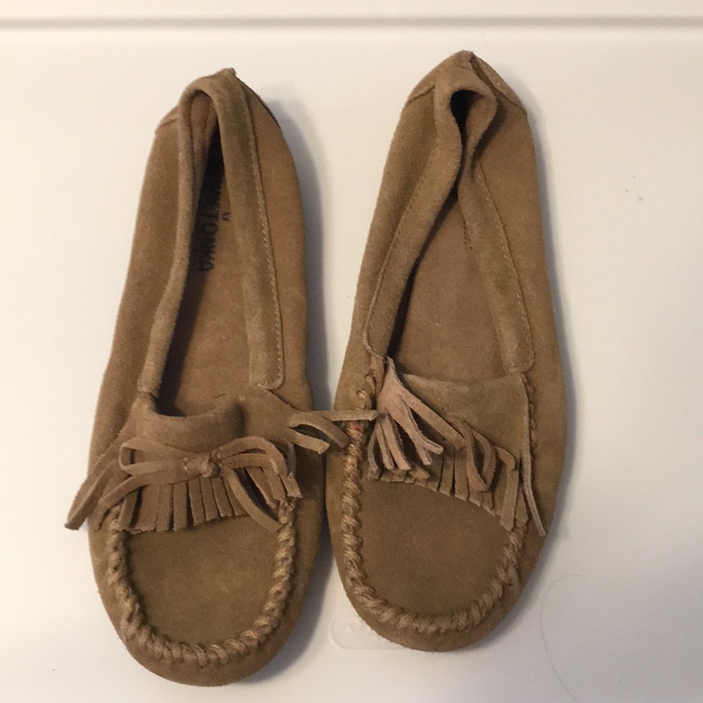 Tan Minnetonka moccasins, 6.5 worn once